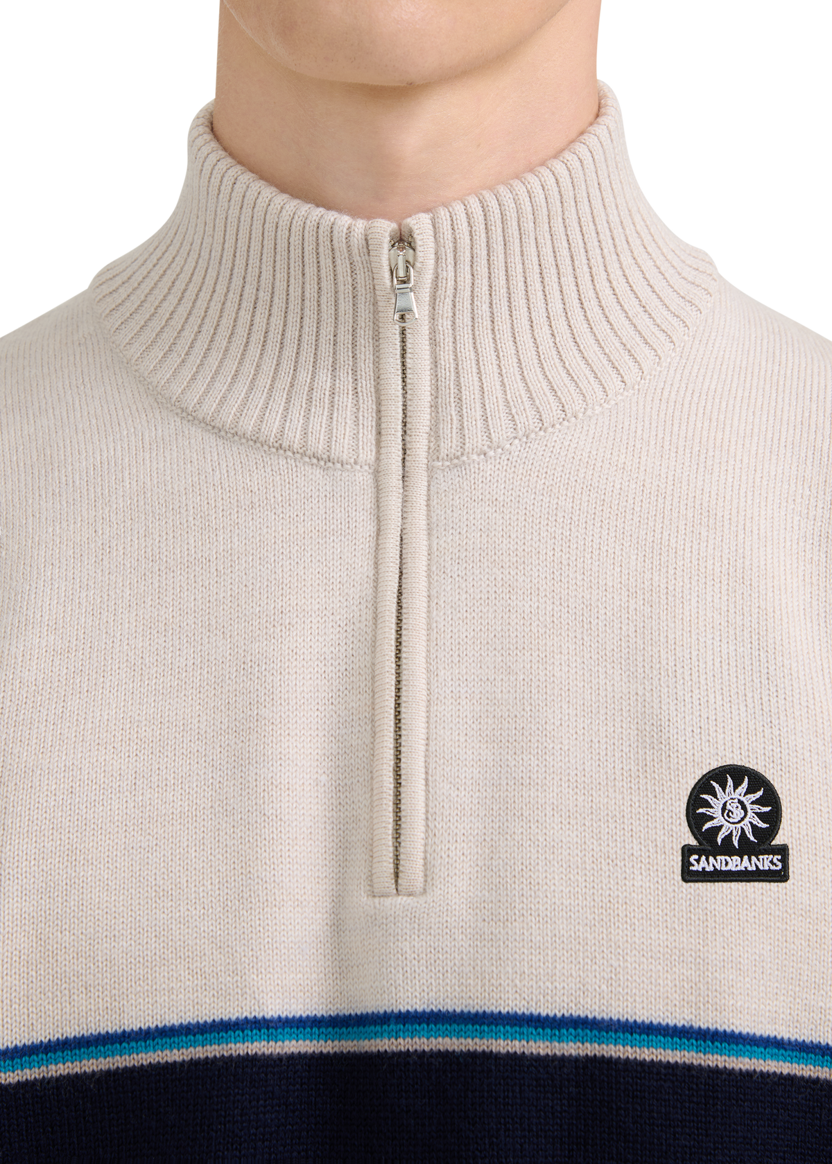 Colour Block Tri-Colour Quarter-Zip - Navy