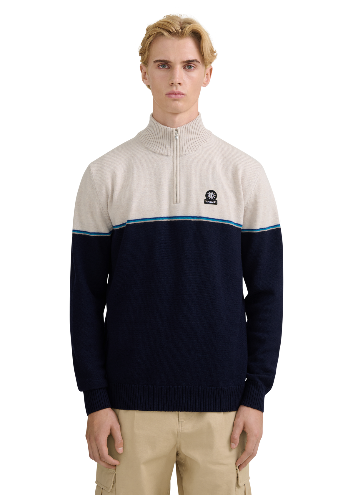 Colour Block Tri-Colour Quarter-Zip - Navy