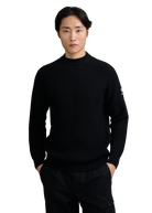 Merino Wool Ribbed Mock Neck Jumper - Black