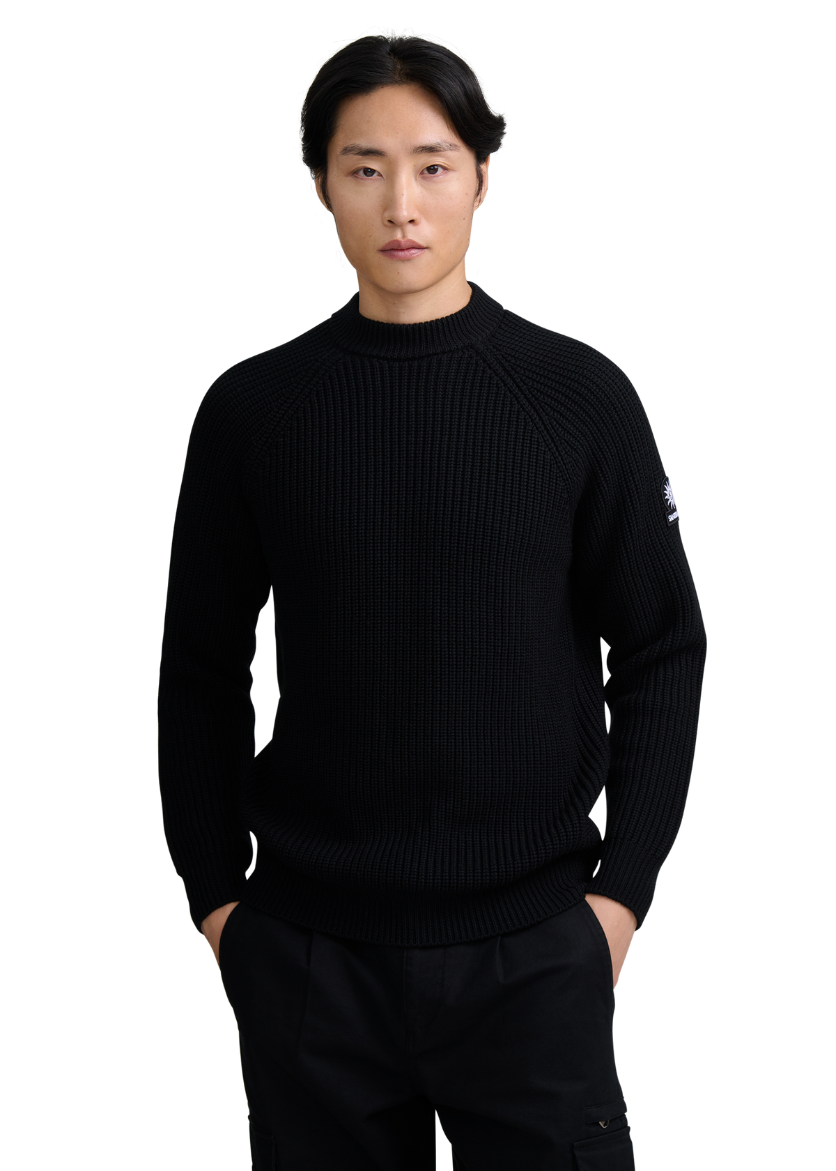 Merino Wool Ribbed Mock Neck Jumper - Black