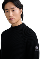 Merino Wool Ribbed Mock Neck Jumper - Black
