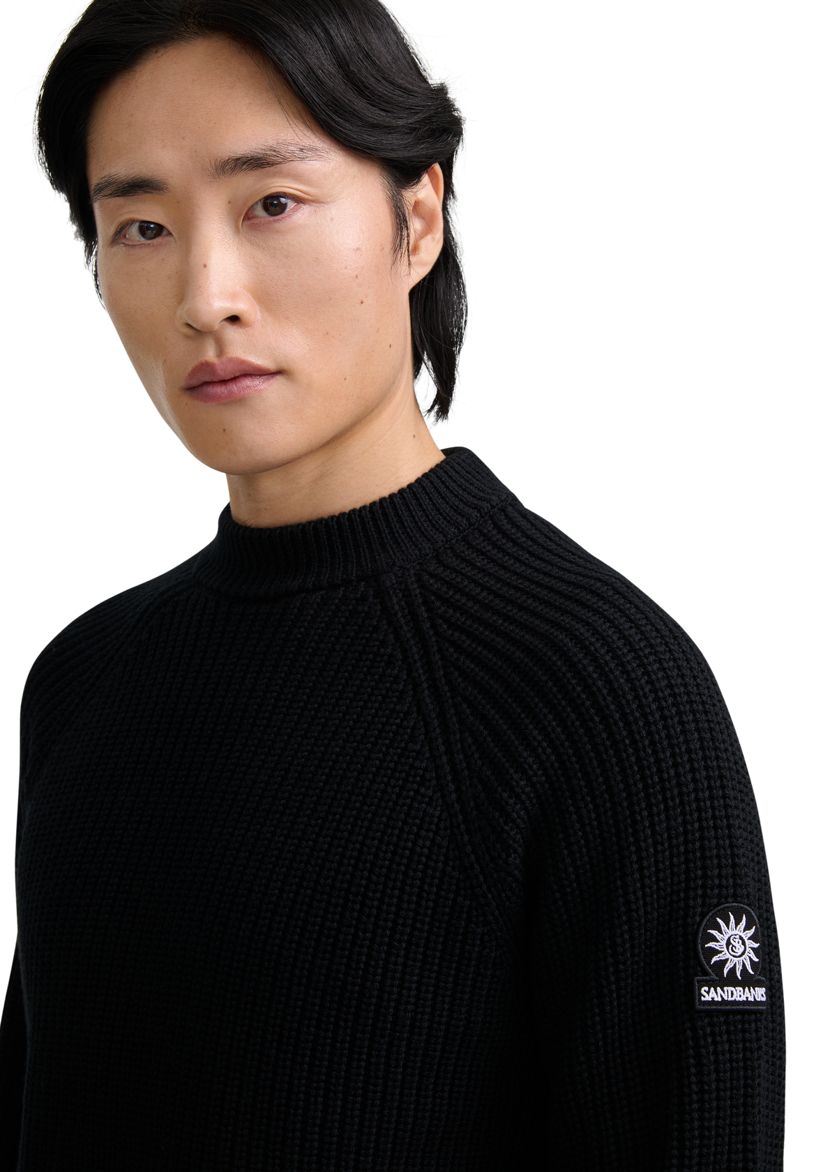 Merino Wool Ribbed Mock Neck Jumper - Black