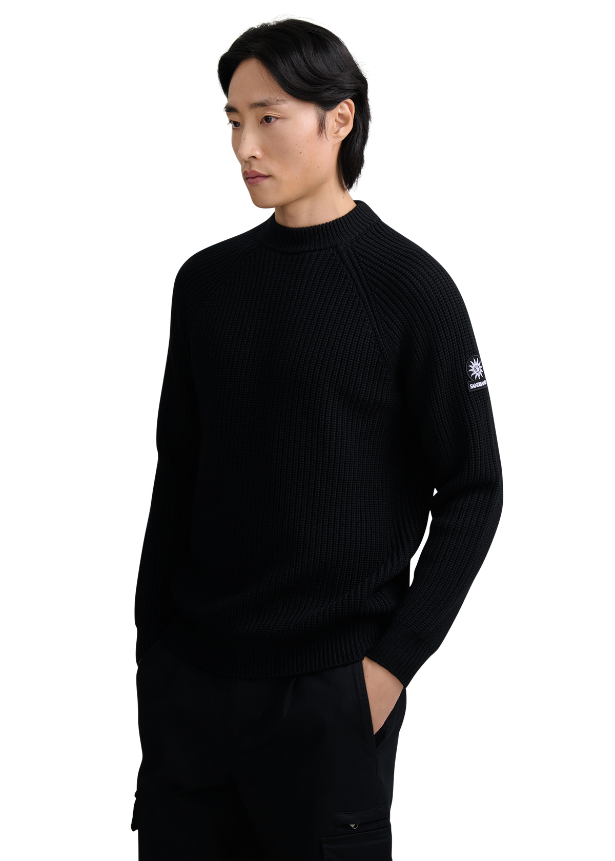 Merino Wool Ribbed Mock Neck Jumper - Black