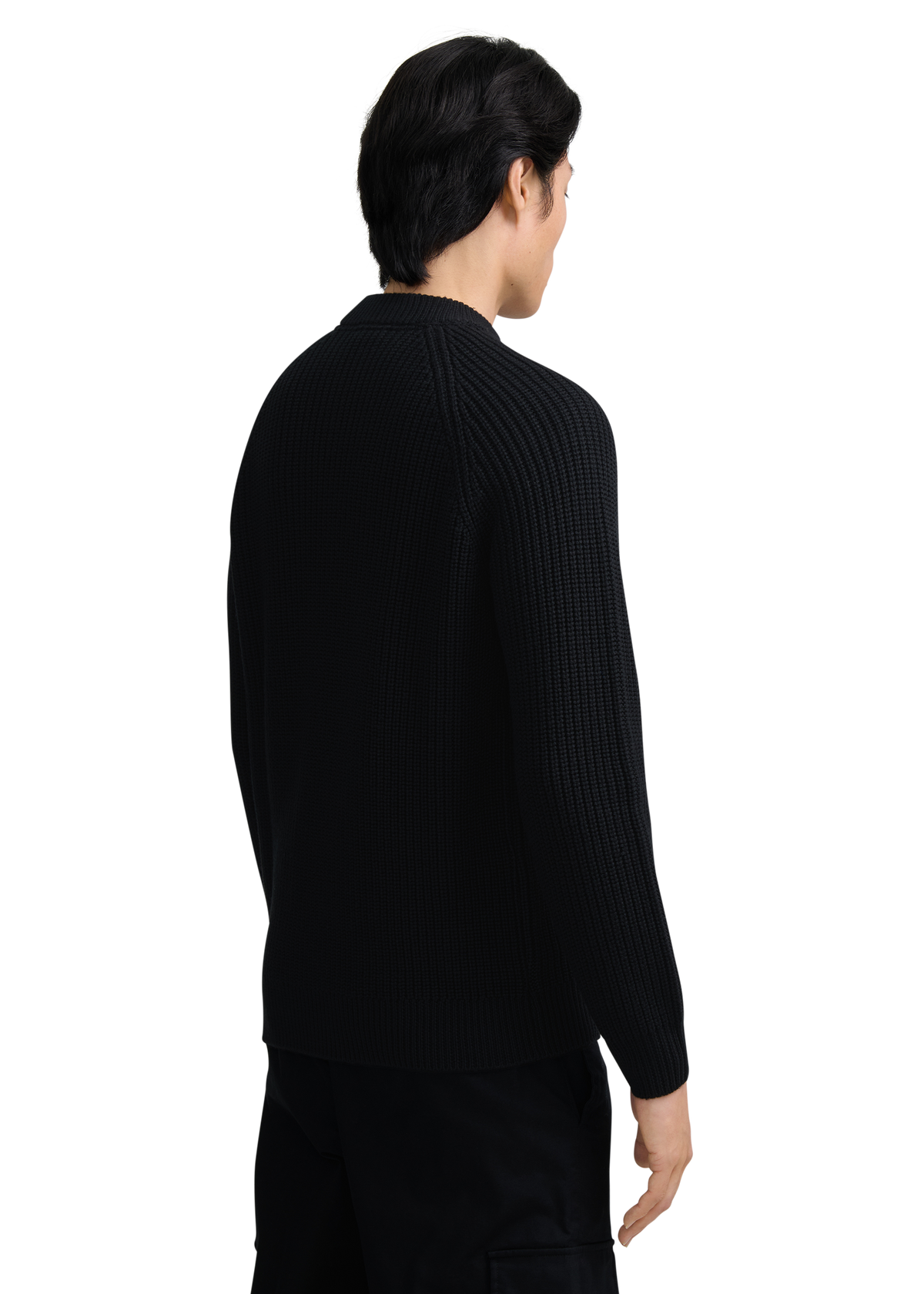 Merino Wool Ribbed Mock Neck Jumper - Black