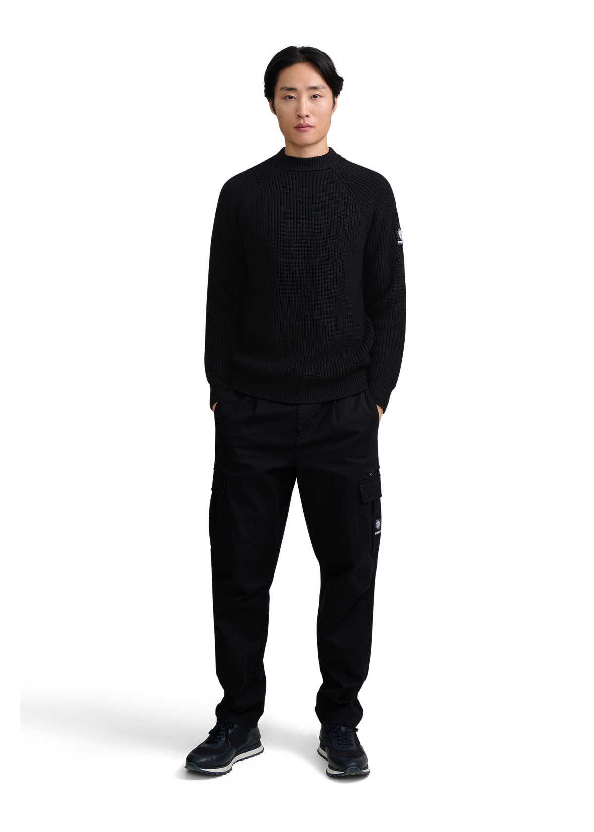 Merino Wool Ribbed Mock Neck Jumper - Black