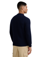 Merino Wool Ribbed Mock Neck Jumper - Navy
