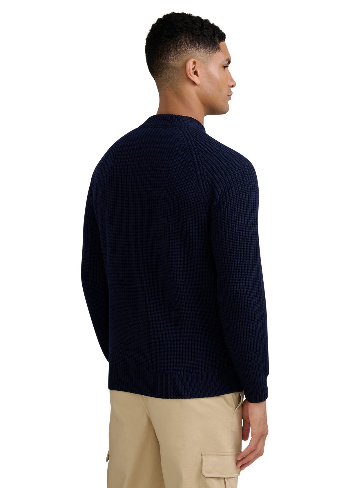 Merino Wool Ribbed Mock Neck Jumper - Navy