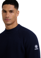 Merino Wool Ribbed Mock Neck Jumper - Navy