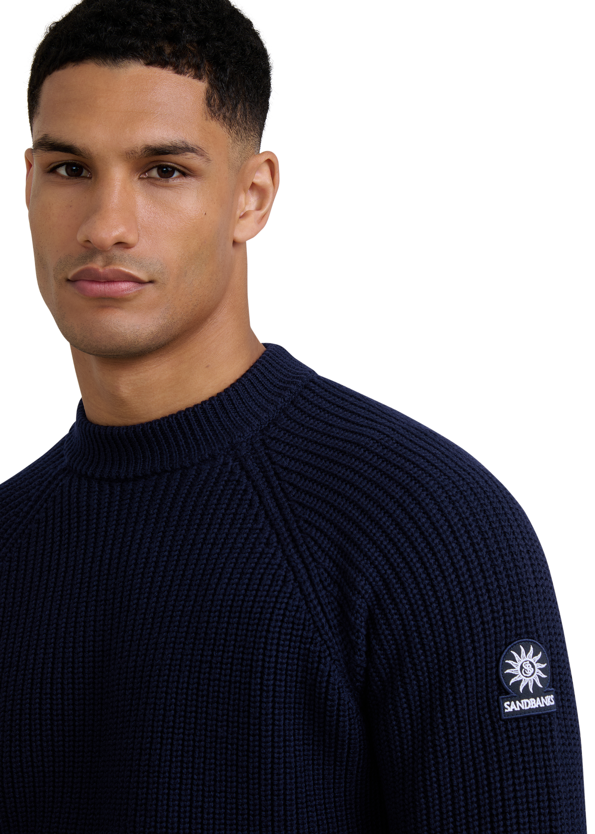 Merino Wool Ribbed Mock Neck Jumper - Navy