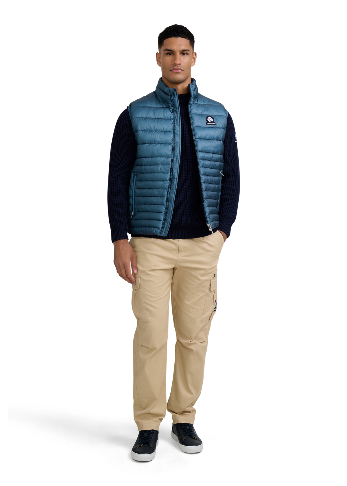 Merino Wool Ribbed Mock Neck Jumper - Navy