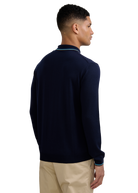 Fine Gauge Tipped Merino Wool Polo - Navy