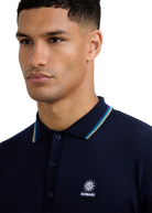 Fine Gauge Tipped Merino Wool Polo - Navy