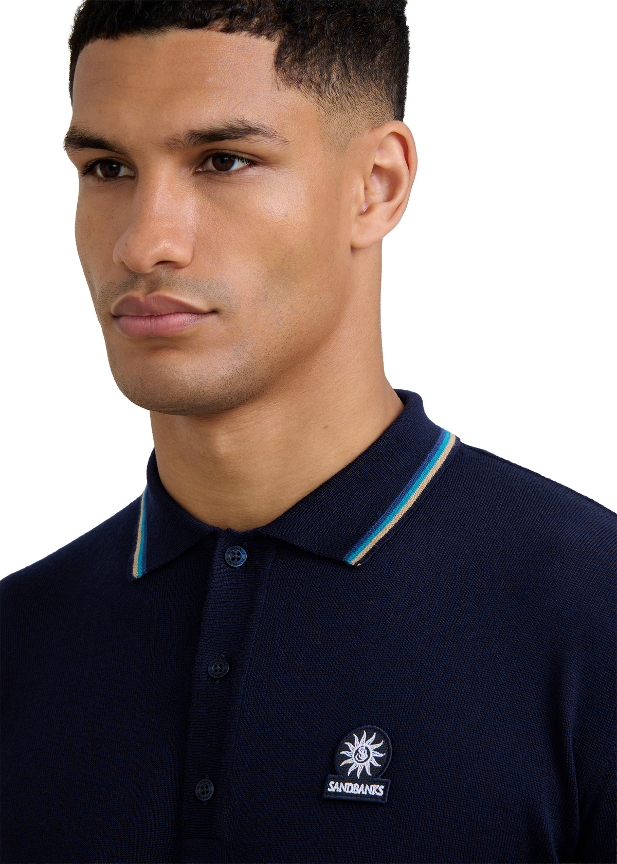 Fine Gauge Tipped Merino Wool Polo - Navy