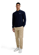 Fine Gauge Tipped Merino Wool Polo - Navy
