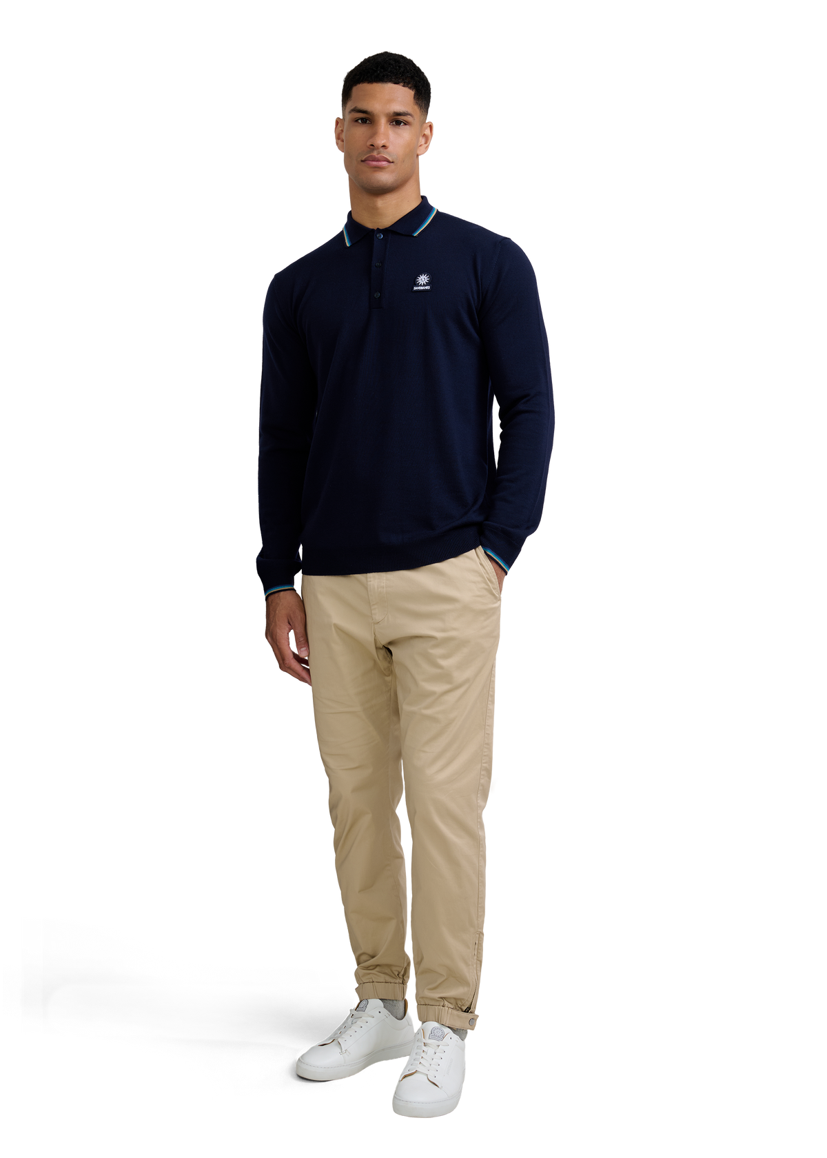 Fine Gauge Tipped Merino Wool Polo - Navy