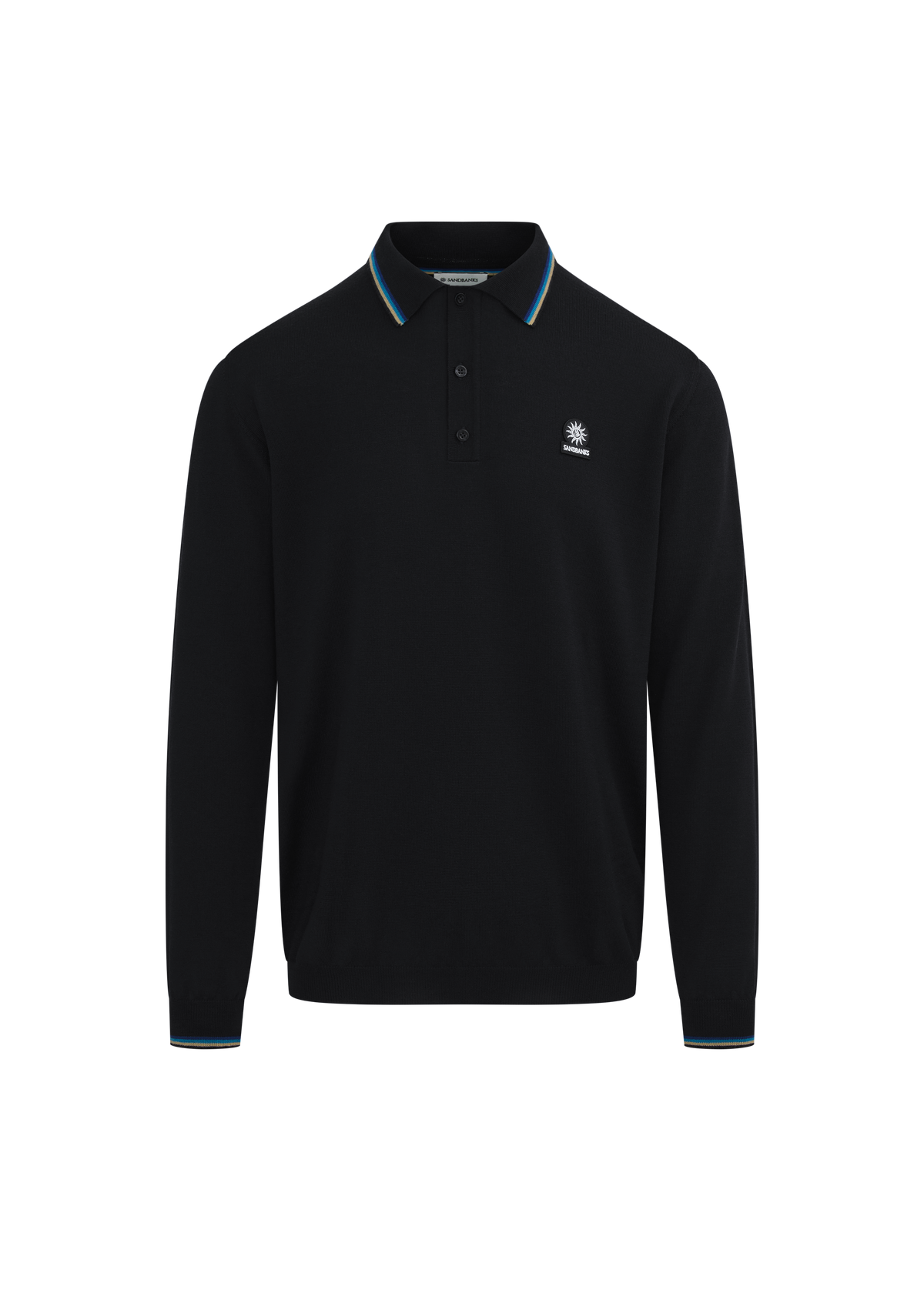 Fine Gauge Tipped Merino Wool Polo - Black