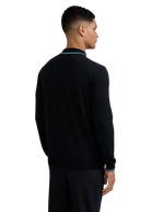 Fine Gauge Tipped Merino Wool Polo - Black