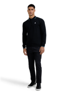 Fine Gauge Tipped Merino Wool Polo - Black