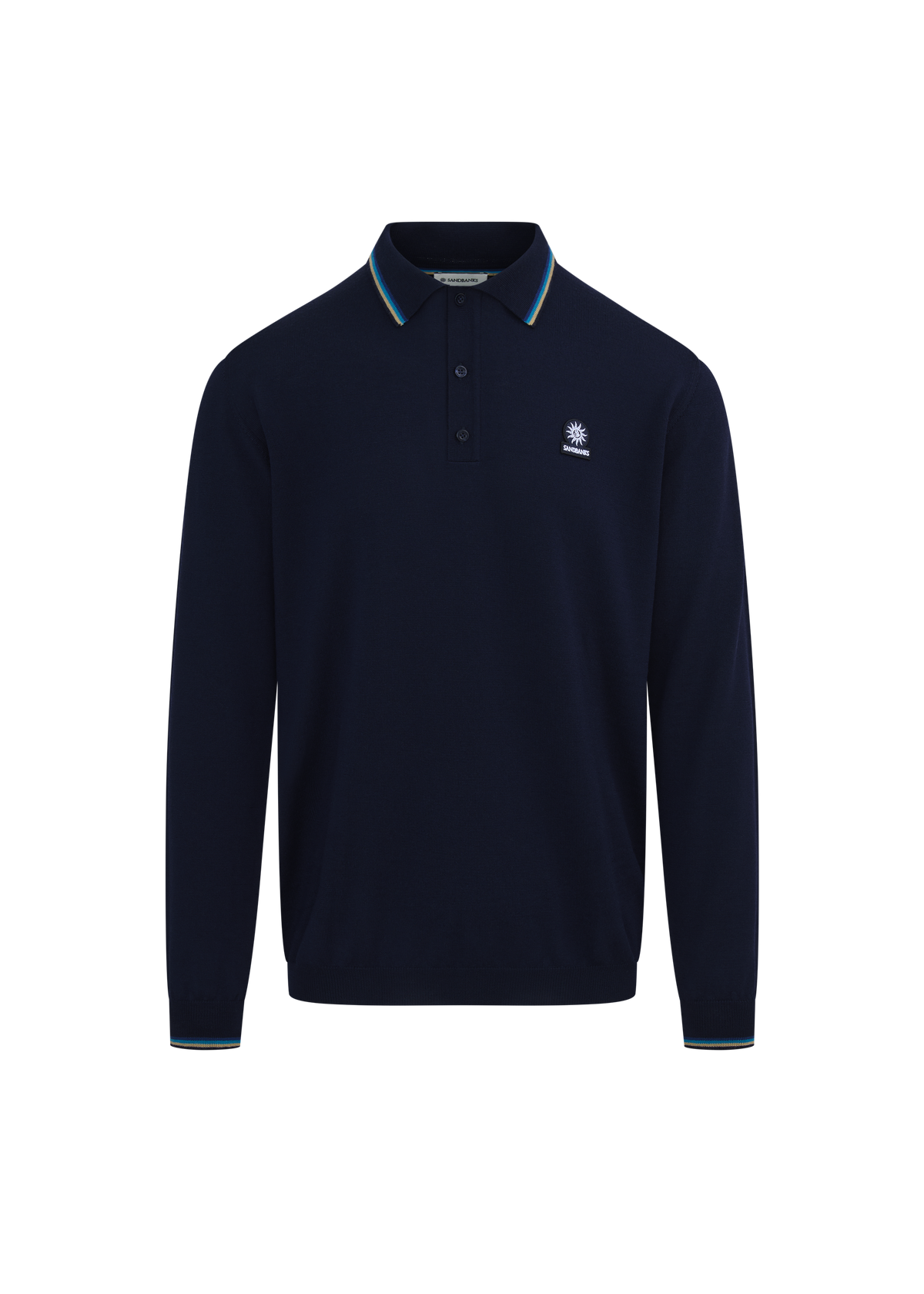 Fine Gauge Tipped Merino Wool Polo - Navy