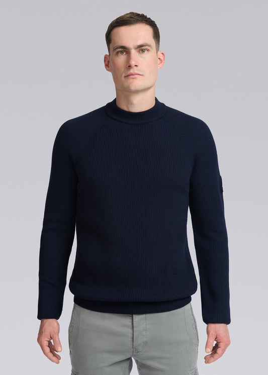 Sandbanks Mock Neck Merino Wool Jumper - Navy