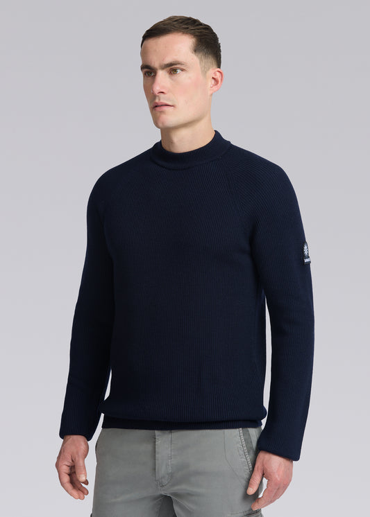 Sandbanks Mock Neck Merino Wool Jumper - Navy