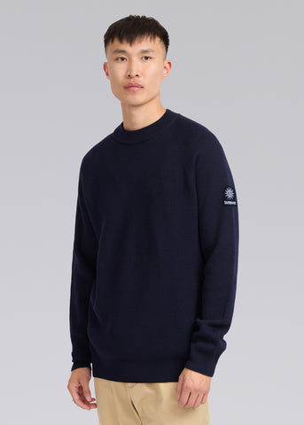 Sandbanks Mock Neck Merino Wool Jumper - Navy