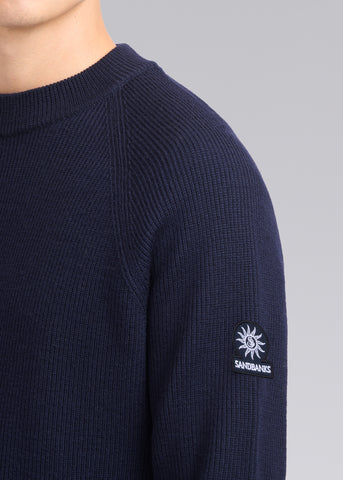 Sandbanks Mock Neck Merino Wool Jumper - Navy