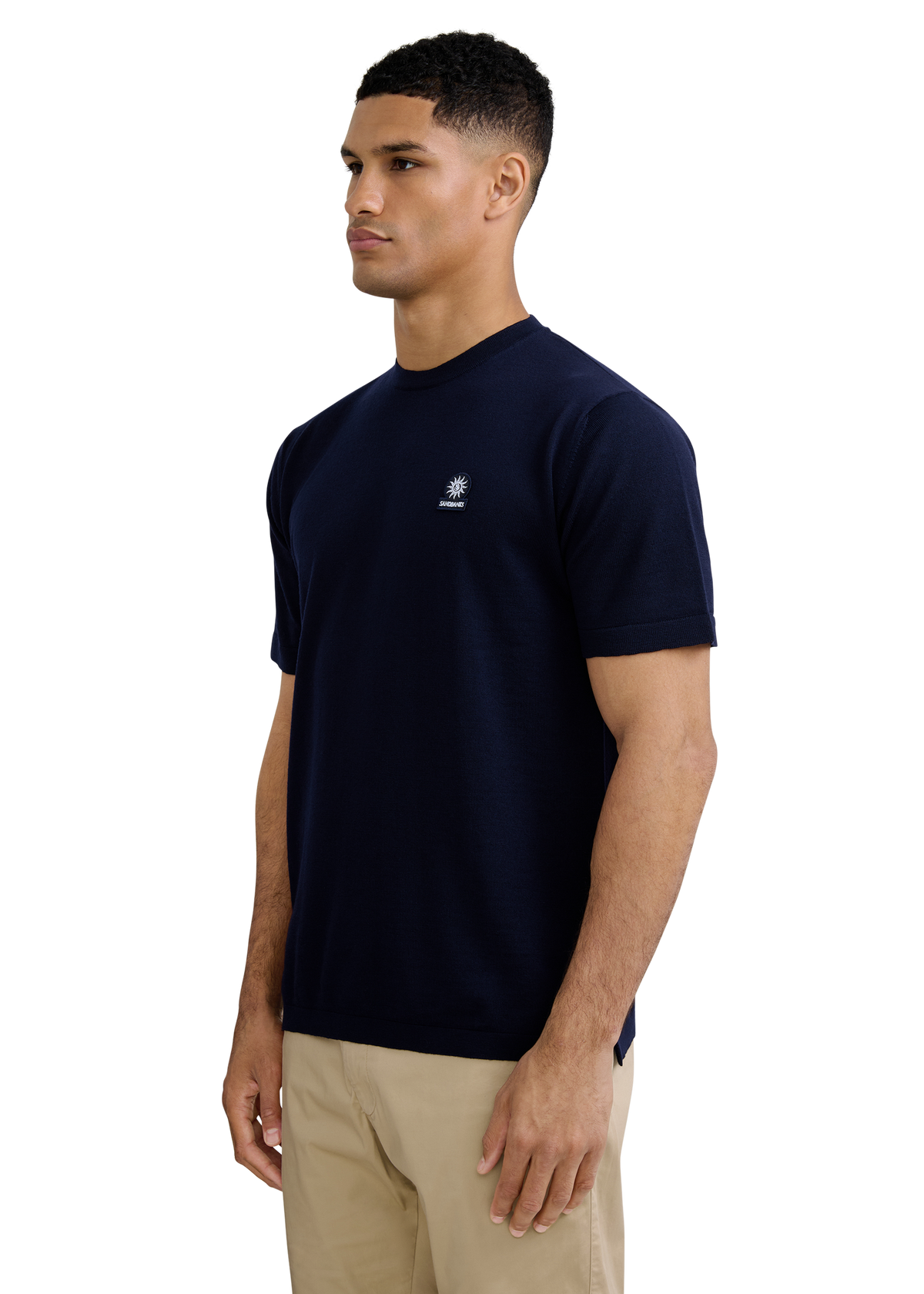 Merino Wool Knitted T-Shirt - Navy