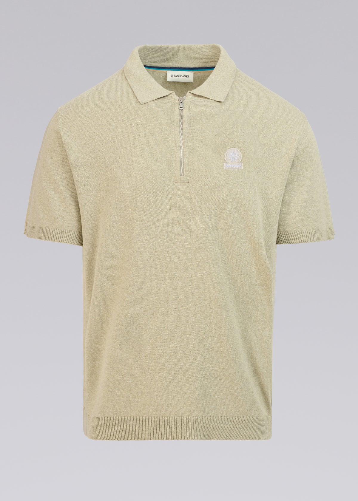 Sandbanks Zip Up Knitted Polo - Stone