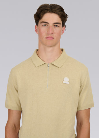 Sandbanks Zip Up Knitted Polo - Stone