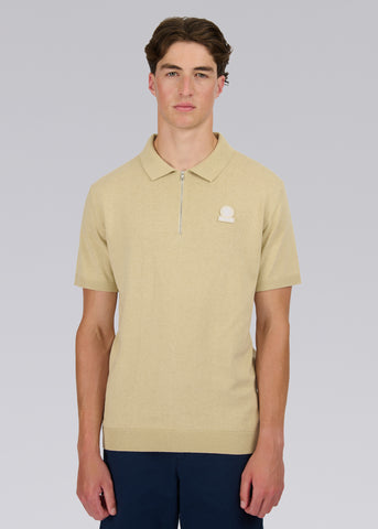 Sandbanks Zip Up Knitted Polo - Stone