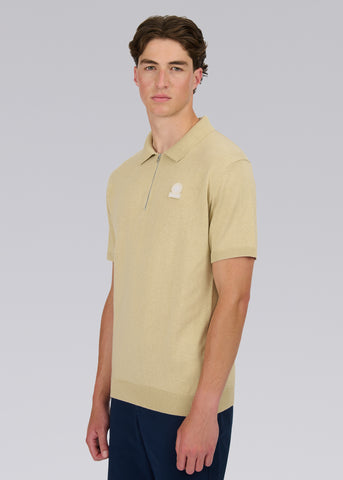 Sandbanks Zip Up Knitted Polo - Stone