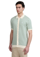 Sandbanks Geometric Knitted Full Button Polo Shirt - Sage