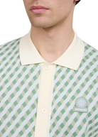 Sandbanks Geometric Knitted Full Button Polo Shirt - Sage
