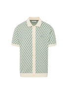 Sandbanks Geometric Knitted Full Button Polo Shirt - Sage
