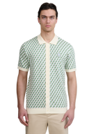 Sandbanks Geometric Knitted Full Button Polo Shirt - Sage