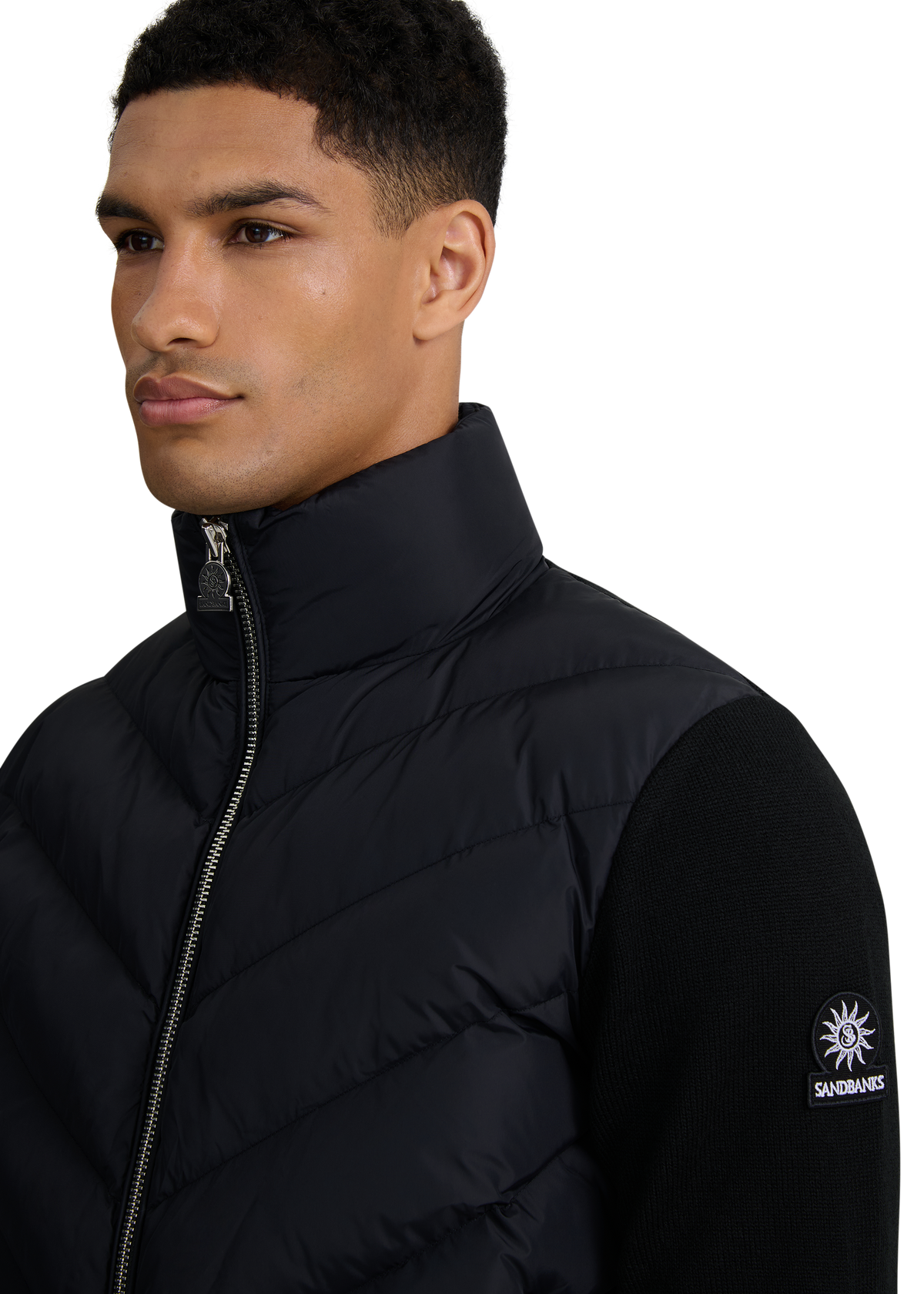 Hybrid Full-Zip Puffer Cardigan - Black