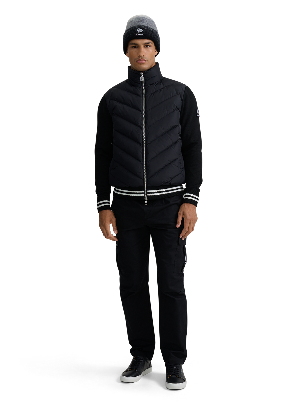 Hybrid Full-Zip Puffer Cardigan - Black