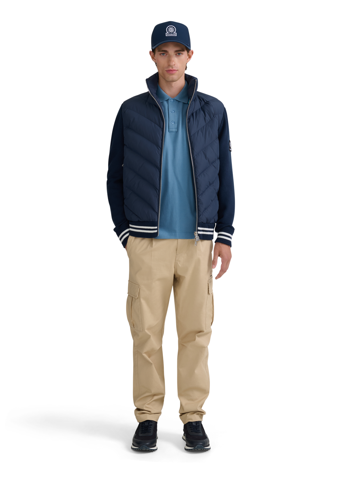 Hybrid Full-Zip Puffer Cardigan - Navy