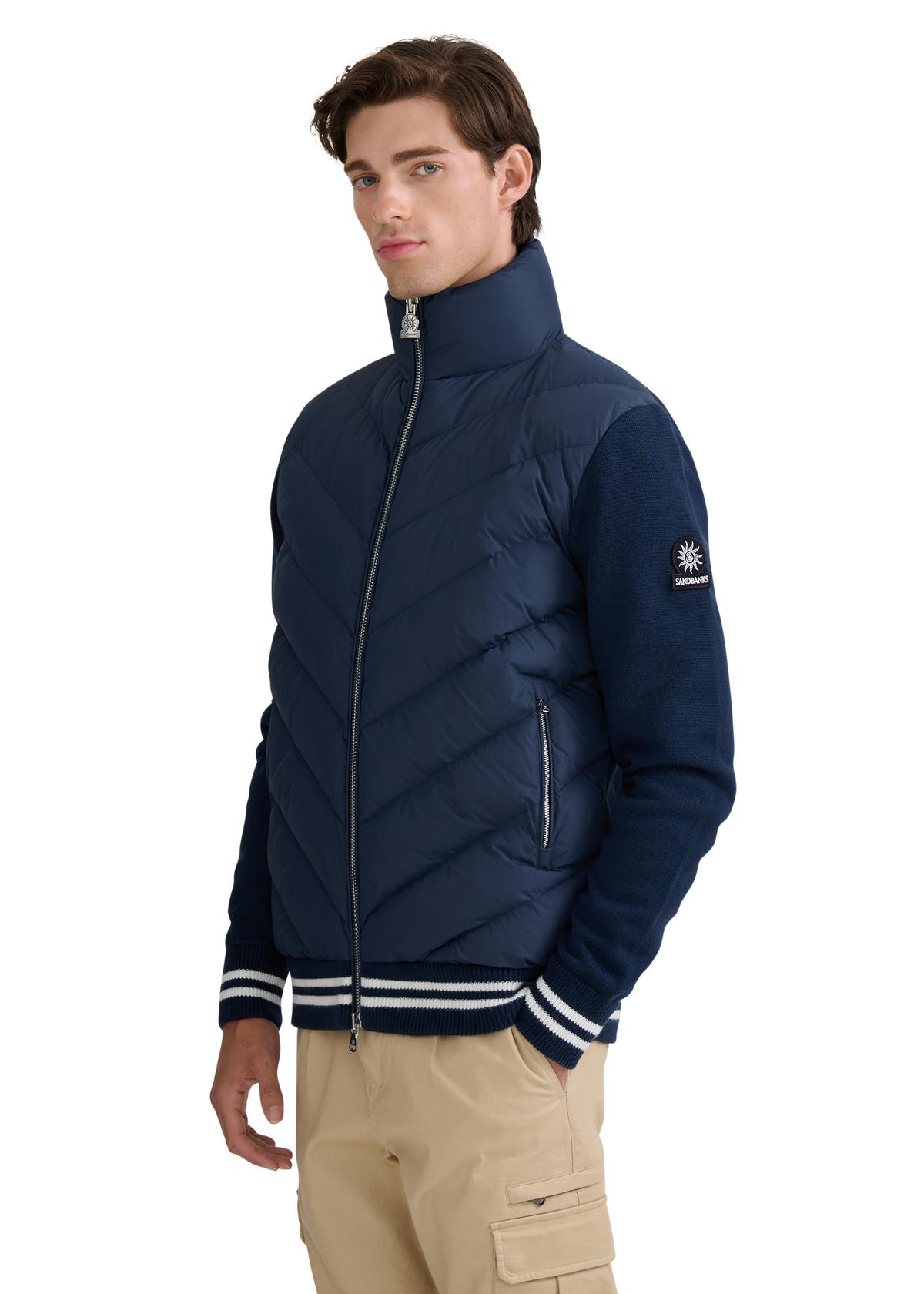 Hybrid Full-Zip Puffer Cardigan - Navy
