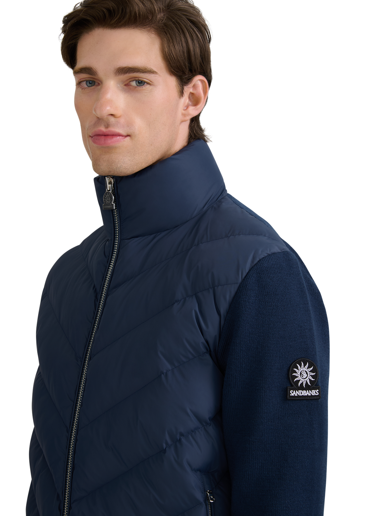 Hybrid Full-Zip Puffer Cardigan - Navy