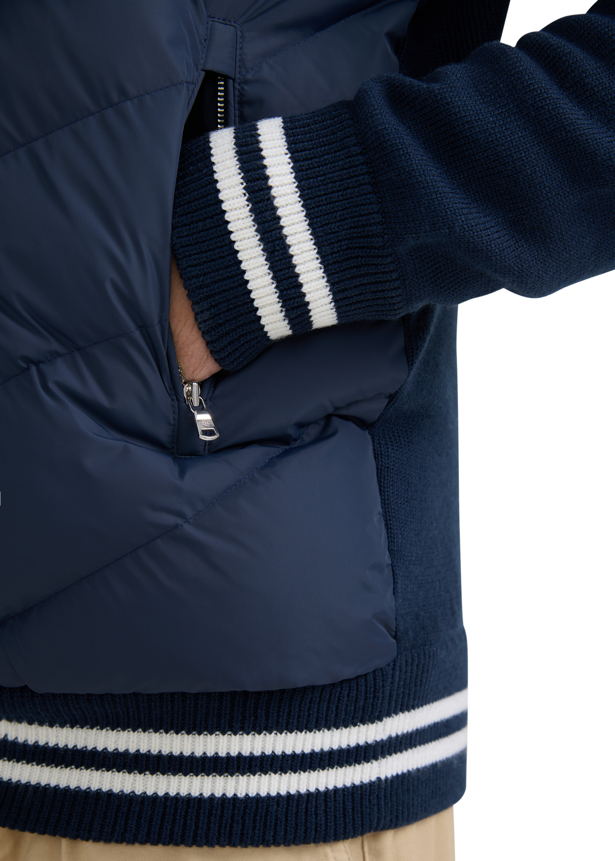 Hybrid Full-Zip Puffer Cardigan - Navy