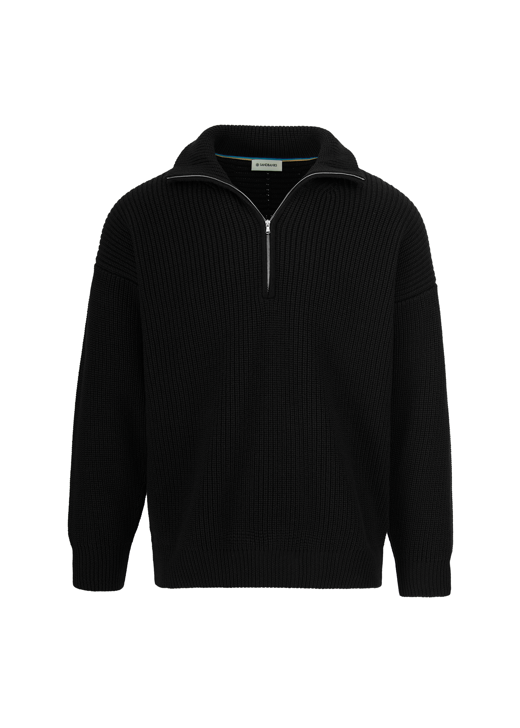 Sandbanks Chunky Knit Quarter Zip - Black