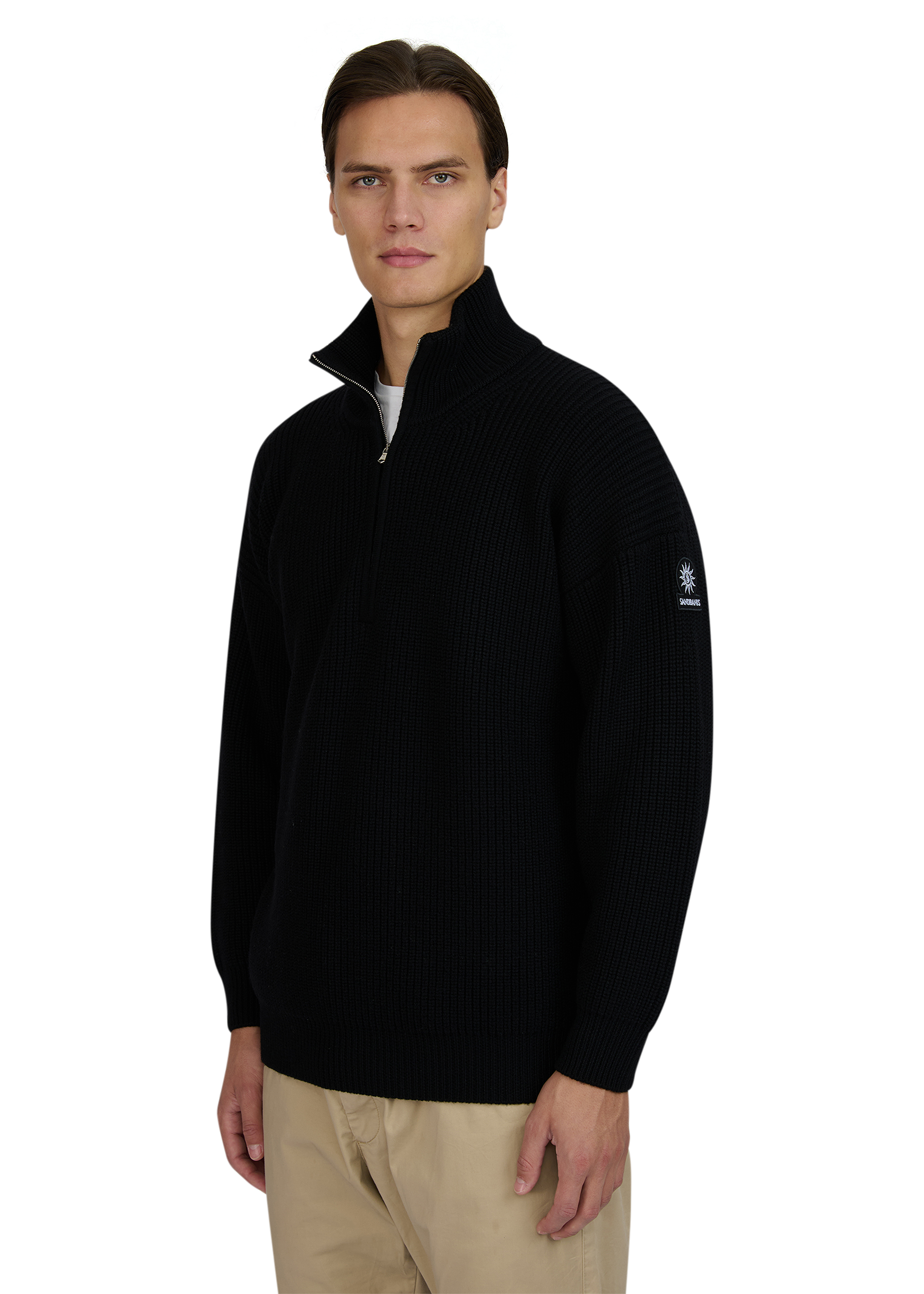 Sandbanks Chunky Knit Quarter Zip - Black