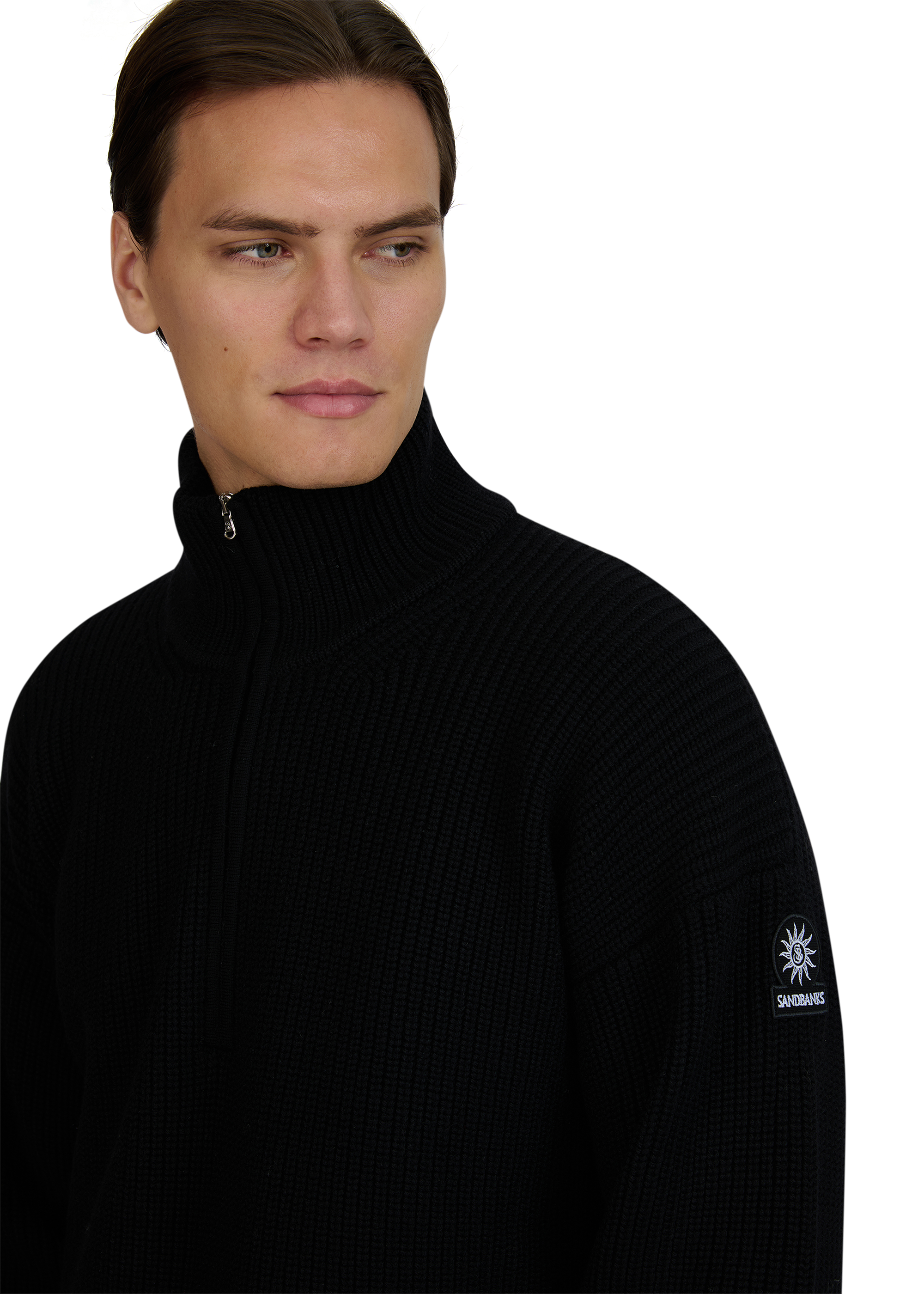 Sandbanks Chunky Knit Quarter Zip - Black