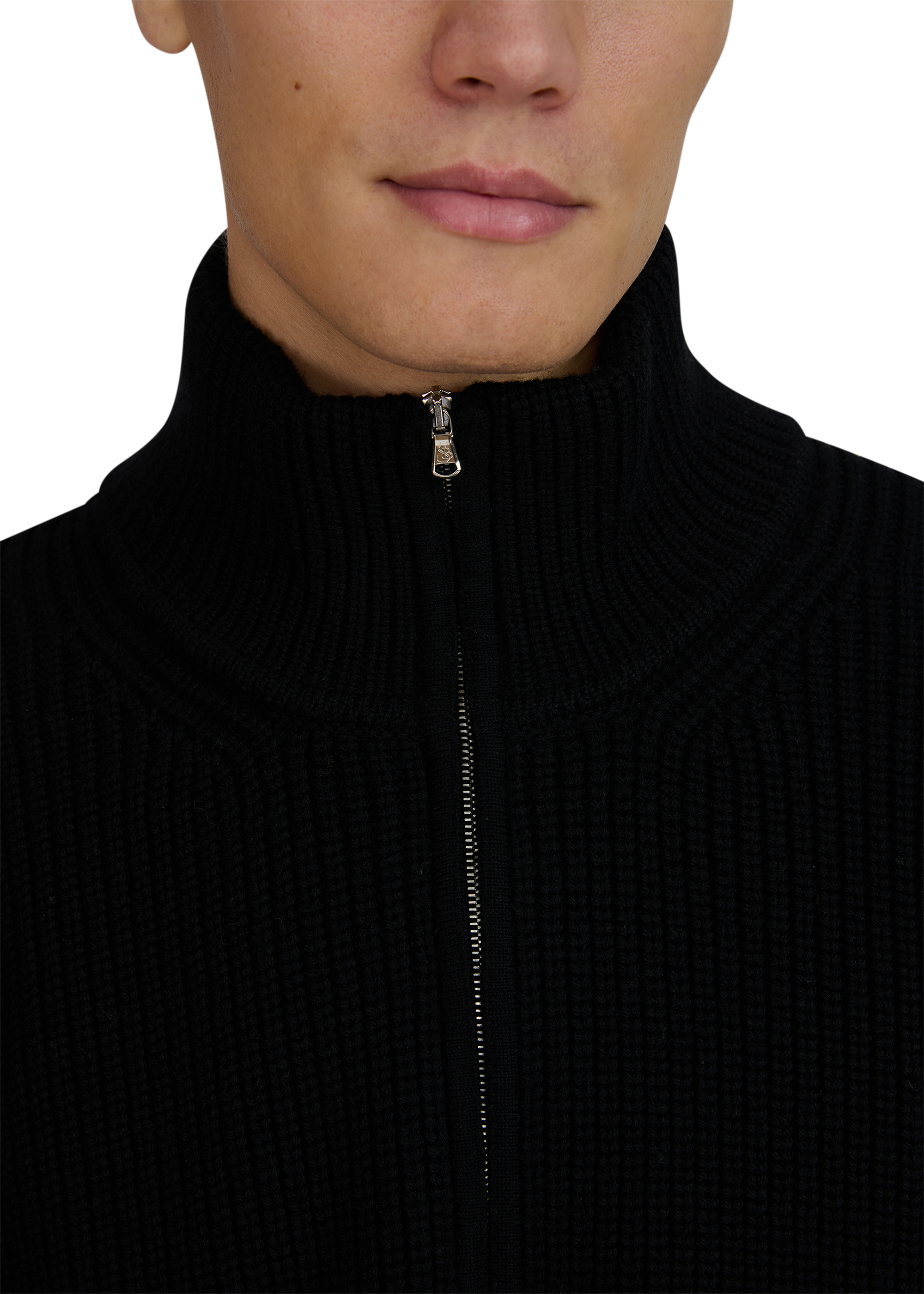 Sandbanks Chunky Knit Quarter Zip - Black