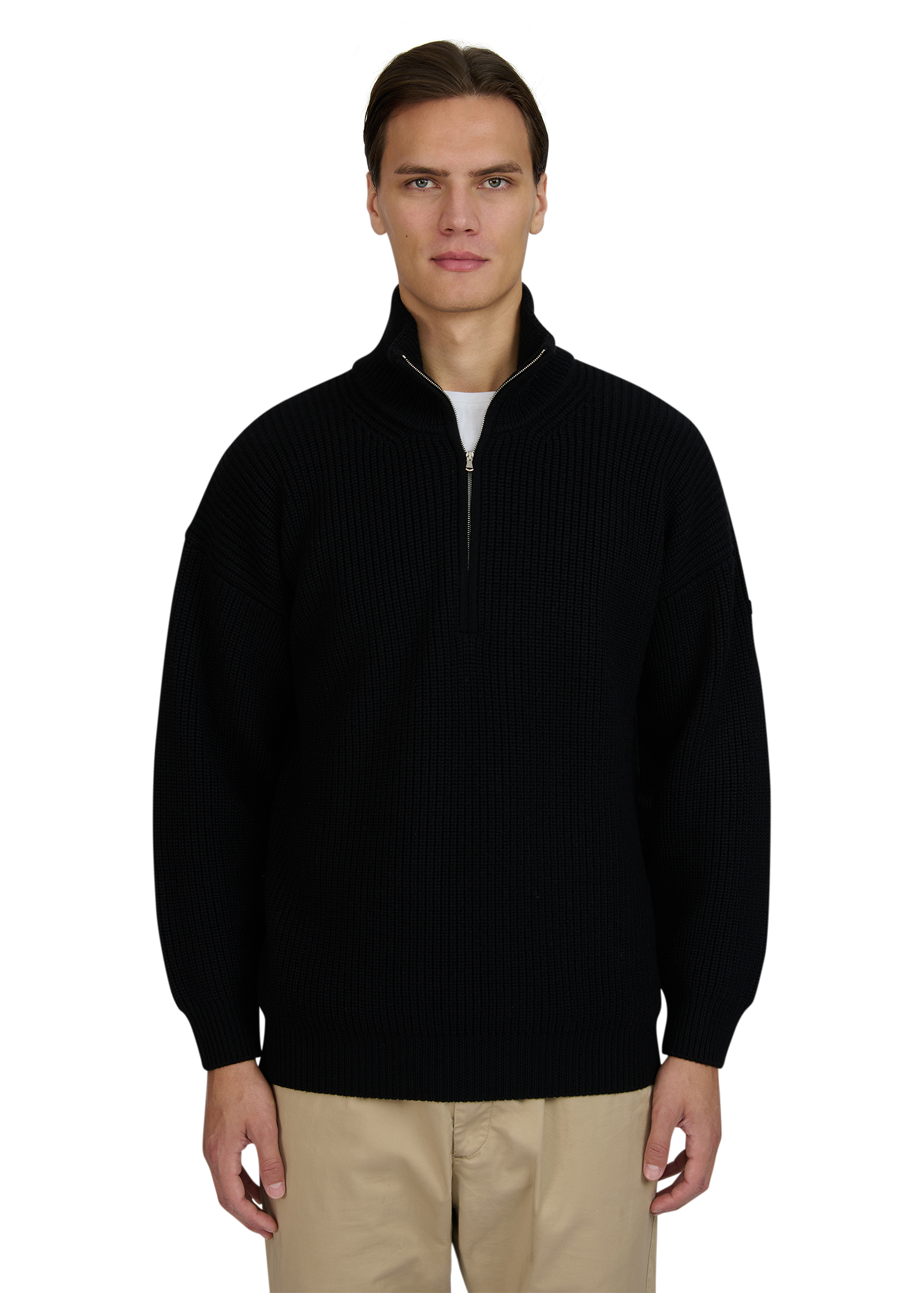 Sandbanks Chunky Knit Quarter Zip - Black