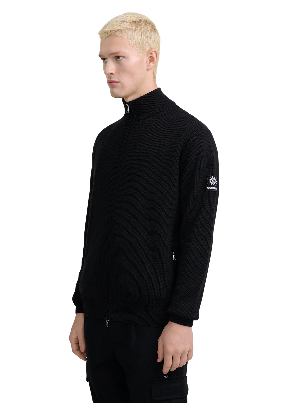 Zip-Through Funnel Neck Cardigan - Black