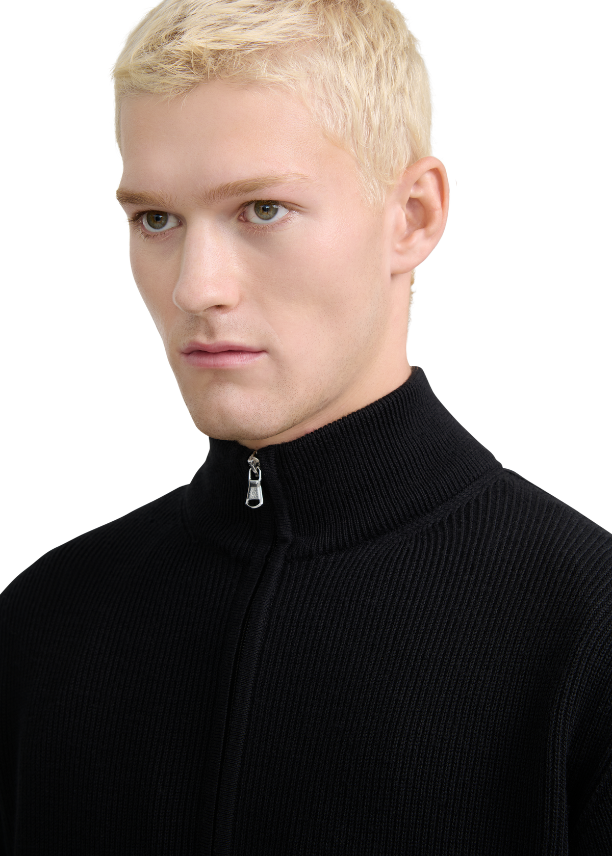 Zip-Through Funnel Neck Cardigan - Black