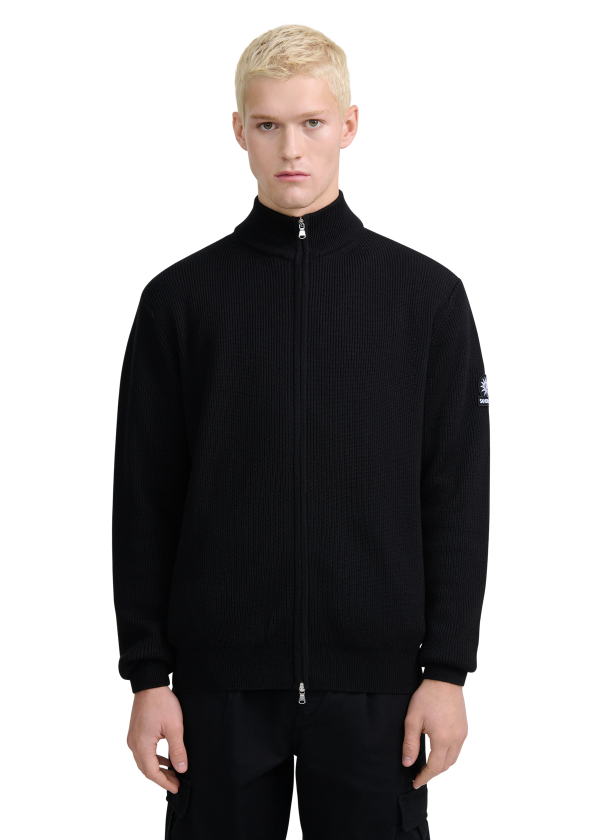 Zip-Through Funnel Neck Cardigan - Black